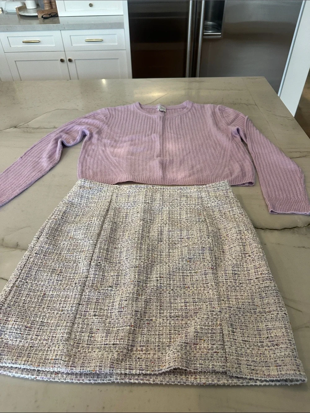 Blue Rain Lilac Tweed Mini Skirt and Knit Sweater Set
